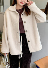 Load image into Gallery viewer, Classy Beige Peter Pan Collar Button Pockets Teddy Faux Fur Coat Fall