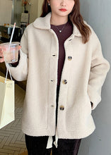 Load image into Gallery viewer, Classy Beige Peter Pan Collar Button Pockets Teddy Faux Fur Coat Fall