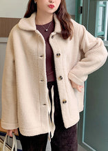 Load image into Gallery viewer, Classy Beige Peter Pan Collar Button Pockets Teddy Faux Fur Coat Fall