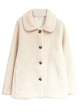 Load image into Gallery viewer, Classy Beige Peter Pan Collar Button Pockets Teddy Faux Fur Coat Fall