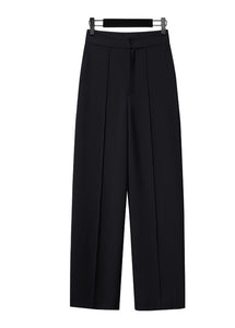 Classy Black Elastic Waist Draping Spandex Wide Leg Pants Fall