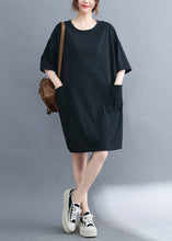 Load image into Gallery viewer, Classy Black Oversized Pockets Cotton Mid Dress Summer