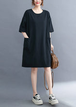 Load image into Gallery viewer, Classy Black Oversized Pockets Cotton Mid Dress Summer