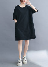 Load image into Gallery viewer, Classy Black Oversized Pockets Cotton Mid Dress Summer