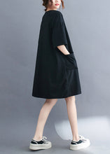 Load image into Gallery viewer, Classy Black Oversized Pockets Cotton Mid Dress Summer