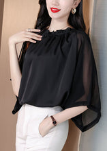 Load image into Gallery viewer, Classy Black Ruffled Patchwork Chiffon Shirts Bracelet Sleeve