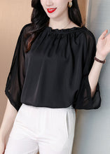 Load image into Gallery viewer, Classy Black Ruffled Patchwork Chiffon Shirts Bracelet Sleeve