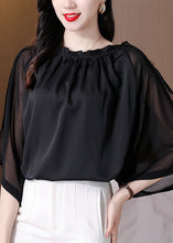 Load image into Gallery viewer, Classy Black Ruffled Patchwork Chiffon Shirts Bracelet Sleeve