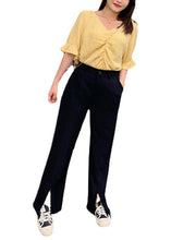 Load image into Gallery viewer, Classy Black Side Open Spandex Wide Leg Pants Fall