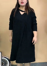 Load image into Gallery viewer, Classy Black V Neck Oversized Warm Fleece Dresses Fall