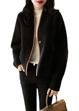 Load image into Gallery viewer, Classy Black V Neck Patchwork Button Wooled Blend Coats Fall