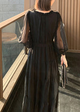 Load image into Gallery viewer, Classy Black V Neck Patchwork Tunic Button Solid Vacation Maxi Dresses Long Sleeve