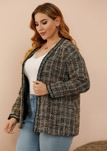 Load image into Gallery viewer, Classy Black V Neck Striped Plaid Woolen Coats Long Sleeve