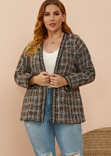 Load image into Gallery viewer, Classy Black V Neck Striped Plaid Woolen Coats Long Sleeve