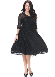 Classy Black V Neck Wrinkled Party Lace Long Dress Summer