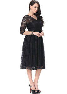 Classy Black V Neck Wrinkled Party Lace Long Dress Summer