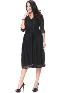 Classy Black V Neck Wrinkled Party Lace Long Dress Summer