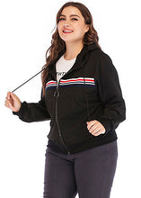 Load image into Gallery viewer, Classy Black Zippered Drawstring Patchwork Hooded Coats Long Sleeve