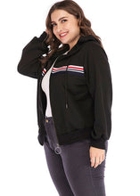 Load image into Gallery viewer, Classy Black Zippered Drawstring Patchwork Hooded Coats Long Sleeve