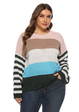 Load image into Gallery viewer, Classy Blackish Green Striped Patchwork Cozy Knit Pullover Fall