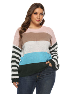 Classy Blackish Green Striped Patchwork Cozy Knit Pullover Fall