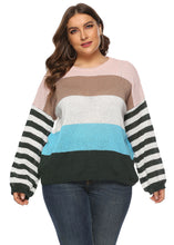 Load image into Gallery viewer, Classy Blackish Green Striped Patchwork Cozy Knit Pullover Fall