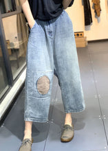 Load image into Gallery viewer, Classy Blue Patchwork High Waist Denim Crop Pants Summer