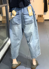 Load image into Gallery viewer, Classy Blue Patchwork High Waist Denim Crop Pants Summer