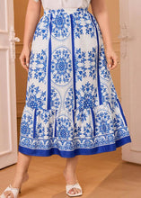 Load image into Gallery viewer, Classy Blue Print Ruffled Patchwork Cotton Skirt Summer