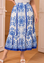 Load image into Gallery viewer, Classy Blue Print Ruffled Patchwork Cotton Skirt Summer