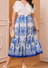 Load image into Gallery viewer, Classy Blue Print Ruffled Patchwork Cotton Skirt Summer