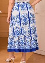 Load image into Gallery viewer, Classy Blue Print Ruffled Patchwork Cotton Skirt Summer