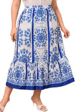 Load image into Gallery viewer, Classy Blue Print Ruffled Patchwork Cotton Skirt Summer