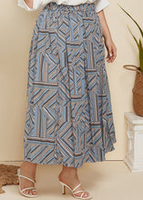 Load image into Gallery viewer, Classy Blue Print Wrinkled Patchwork Cotton Skirt Summer