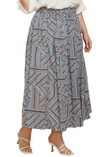 Load image into Gallery viewer, Classy Blue Print Wrinkled Patchwork Cotton Skirt Summer