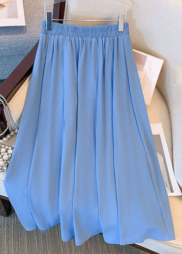 Classy Blue Wrinkled Elastic Waist Patchwork Chiffon Skirts Summer