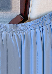 Classy Blue Wrinkled Elastic Waist Patchwork Chiffon Skirts Summer