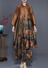 Load image into Gallery viewer, Classy Coffee Oversized Print Silk Long Shirt And Straight Pant Two Piece Set Fall