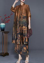 Load image into Gallery viewer, Classy Coffee Oversized Print Silk Long Shirt And Straight Pant Two Piece Set Fall