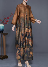 Load image into Gallery viewer, Classy Coffee Oversized Print Silk Long Shirt And Straight Pant Two Piece Set Fall