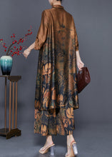 Load image into Gallery viewer, Classy Coffee Oversized Print Silk Long Shirt And Straight Pant Two Piece Set Fall