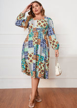 Load image into Gallery viewer, Classy Colorblock V Neck Print Patchwork Chiffon Dress Fall
