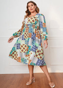 Classy Colorblock V Neck Print Patchwork Chiffon Dress Fall