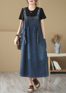 Classy Denim Blue Oversized Wrinkled Wrinkled Strap Dresses Summer