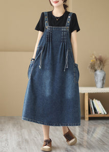 Classy Denim Blue Oversized Wrinkled Wrinkled Strap Dresses Summer