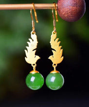 Load image into Gallery viewer, Classy Gold Phoenix Sterling Silver Overgild Jade Drop Earrings