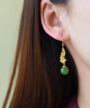 Load image into Gallery viewer, Classy Gold Phoenix Sterling Silver Overgild Jade Drop Earrings