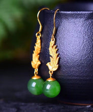 Load image into Gallery viewer, Classy Gold Phoenix Sterling Silver Overgild Jade Drop Earrings