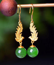 Load image into Gallery viewer, Classy Gold Phoenix Sterling Silver Overgild Jade Drop Earrings