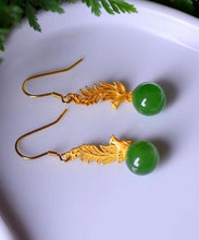 Load image into Gallery viewer, Classy Gold Phoenix Sterling Silver Overgild Jade Drop Earrings